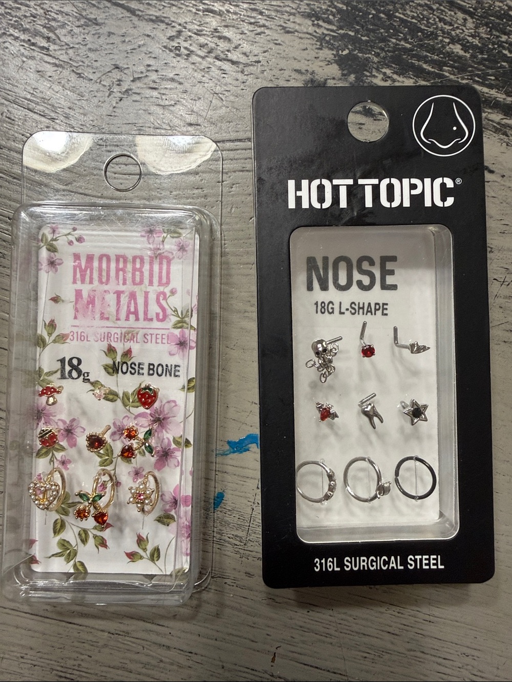 Hot Topic Silver Nose Jewelry Pack with Red Accents